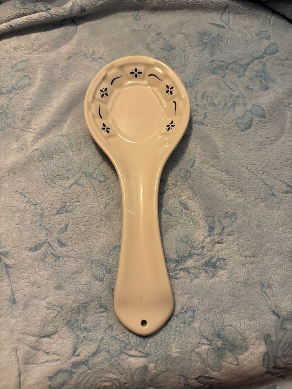 Longaberger Ceramic Spoon Rest in Cream with Blue Accent